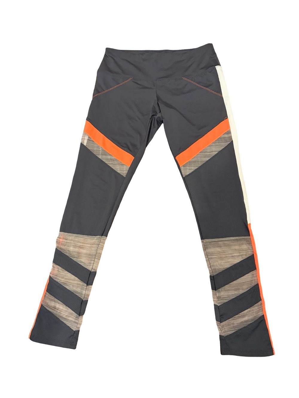 Lucky in Love Black Leggings with Orange and Cream Colorblock Panels. Size M